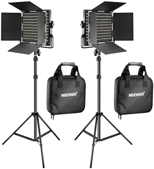 NEEWER 2 Pack Bi Color 660 LED Video Light and Stand Kit: (2) 3200-5600K CRI 96+ Dimmable Light with U Bracket and Barndoor, (2) 75 inches Light Stand for Studio Photography, Video Recording (Black)