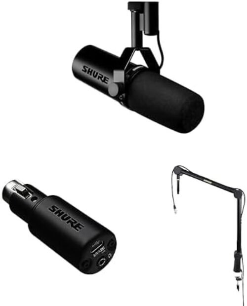 Shure SM7dB / MVX2U / Gator Boom Dynamic Microphone with Preamp, USB & XLR Connectivity