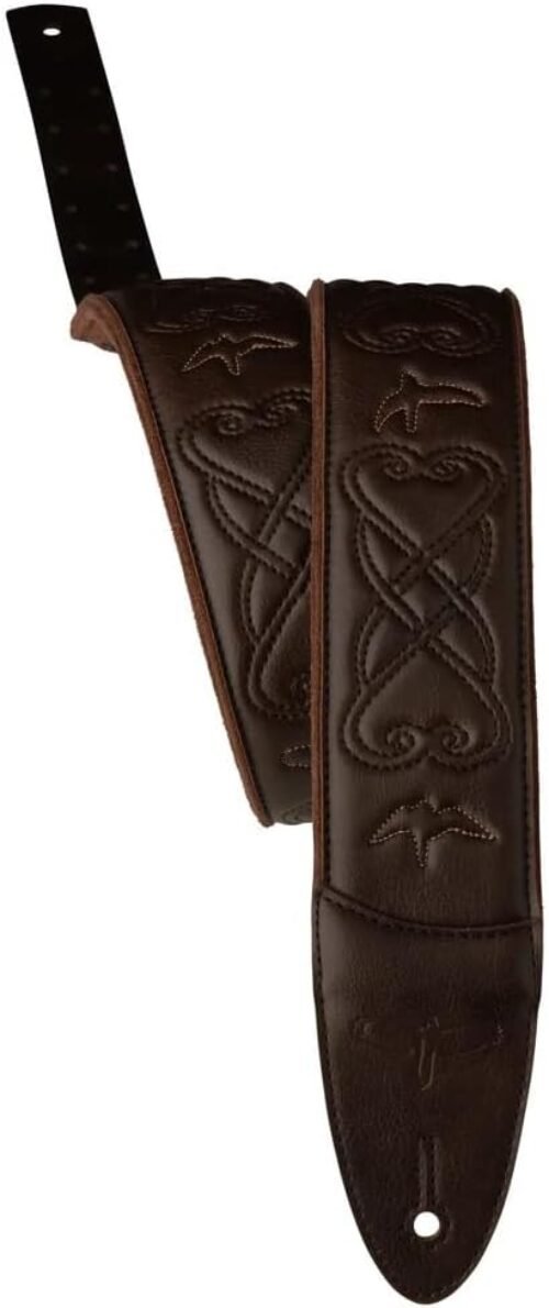 PRS Padded Guitar Strap with RAS Custom Leather Faux Birds – Brown