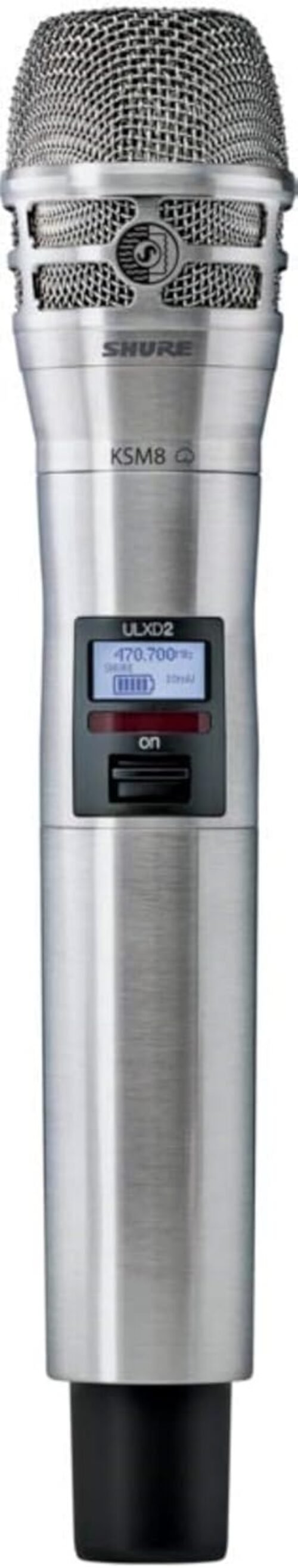 Shure ULXD2/K8N Handheld Transmitter with KSM8 Brushed Nickel Vocal Mic Capsule – for use with ULX-D Digital Wireless Microphone Systems, Receiver Sold Separately | G50 Band (ULXD2/K8N=-G50)