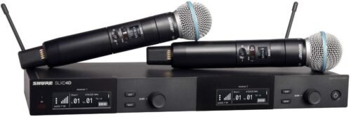 Shure SLXD24D/SM58 Dual Channel Digital Wireless Microphone System – Includes Two SLXD2 Handheld Transmitters with SM58 Vocal Mic Capsules, SLXD4D Rack Mount Receiver | G58 Band (SLXD24D/SM58-G58)