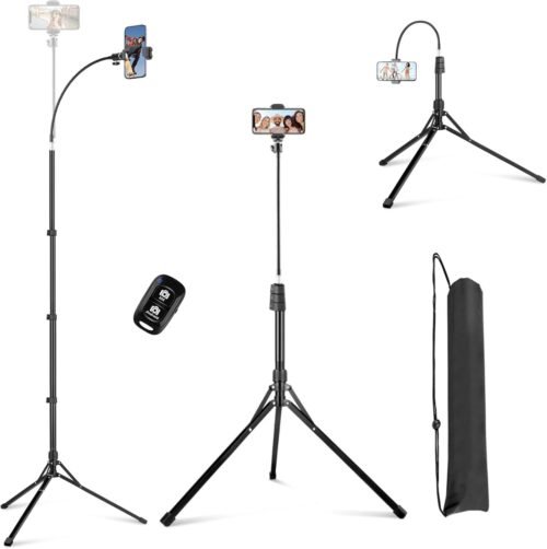 Eicaus 87” Tall Phone Tripod with Flexible Gooseneck, Portable Tripod for Cell Phone with Remote and Bag, Travel Tripod Stand for iPhone 15/14/13/12/11 and Pro Series, Android, Cameras