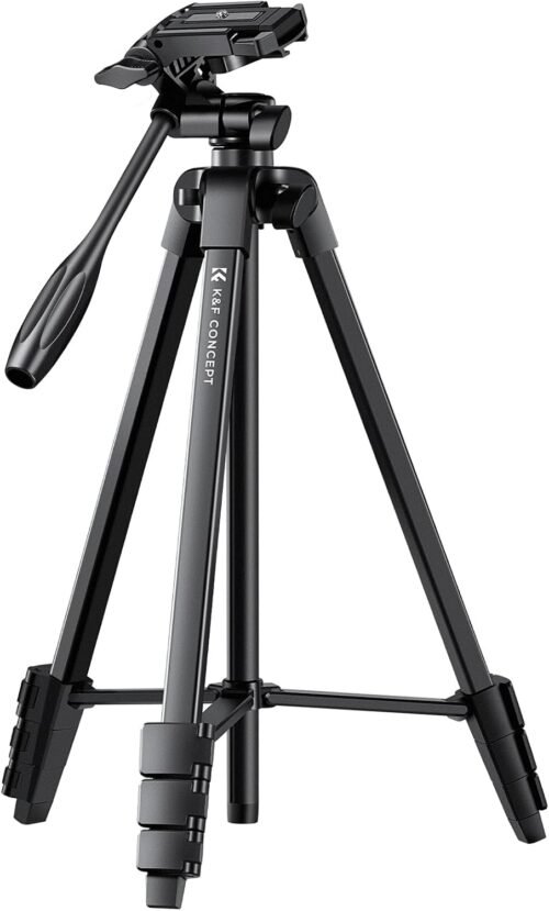 K&F CONCEPT 60” Camera Phone Tripod Stand, 1.34 lbs Ultra Lightweight with Remote and Cellphone Holder, 360° Panorama, Cold Shoe Interface, Portable for Travel – B174A1