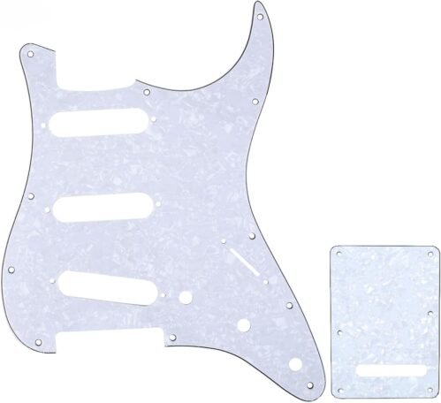 Musiclily SSS Strat Pickguard and BackPlate Set for Fender USA/Mexican Standard Stratocaster Modern Style Eelctric Guitar,4Ply White Pearl