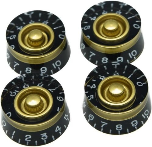 Dopro 4x Metric LP Black with Gold Custom Guitar Speed Dial Knobs Control Knobs for Epi Les Paul/Import Guitar Bass w/Coarse 5.8mm Split Pots