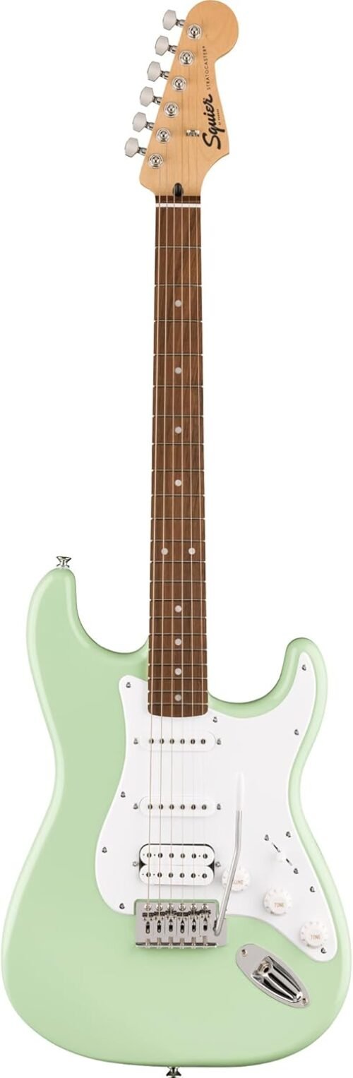 Fender Squier Sonic Stratocaster HSS Electric Guitar, Laurel Fingerboard, White Pickguard – Surf Green