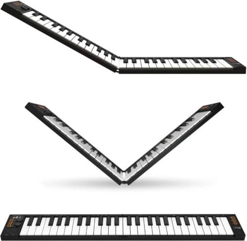 Folding MIDI Controller 49 – MIDI Over Bluetooth &USB Ultra-Portable Keyboard Controller – Built-In Battery for Professional Music Production – Compatible with Mac, PC, iOS