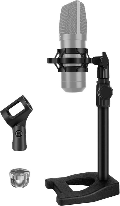 InnoGear Desktop Microphone Stand, Mic Stand Desk Table with Weighted Base Shock Mount Mic Clip 3/8″ to 5/8″ Adapter Adjustable Height for Hyper X QuadCast Fifine K669B AT2020 Shure SM58 PGA48