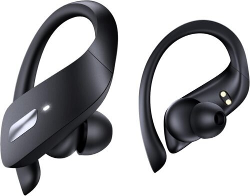TAGRY Wireless Earbuds 80Hrs Playtime Bluetooth 5.3 Headphones IPX7 Waterproof Sports Ear Buds Stereo Bass Over-Ear Earphones with Earhooks and LED Power Display for Running Workout Fitness Black