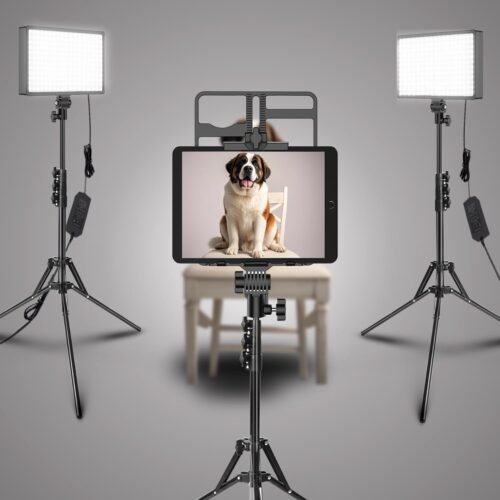 2 Packs Dimmable Bi-Color 432 LED Video Light and Stand Lighting Kit,50W,Add More Remote Controllers, 360 ° Ball Heads, Phone ans Tablet Holders (Black, 12.9)