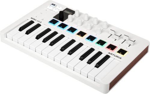Arturia MiniLab 3 – Universal MIDI Controller for Music Production, with All-in-One Software Package – 25 Keys, 8 Multi-Color Pads – White
