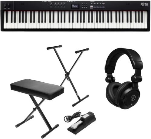 Roland RD-08 Stage Piano | Authentic RD Sound & Playability | 88-Note Weighted-Action PHA-4 Keyboard | Bundle, H&A Keyboard Stand, Sustain Pedal, Piano Bench & Studio Monitor Headphones