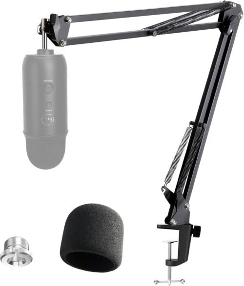 Blue Yeti Microphone Stand with Foam Cover – Suspension Boom Scissor Arm Stand and Mic Windscreen Pop Filter Compatible with Blue Yeti Microphone by YOUSHARES