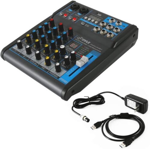 Pyle Professional Audio Mixer Sound Board Console System – Interface 4 Channel Digital USB Bluetooth MP3 Computer Input 48V Phantom Power Stereo DJ Studio Streaming FX 16-Bit DSP processor – PMXU43BT