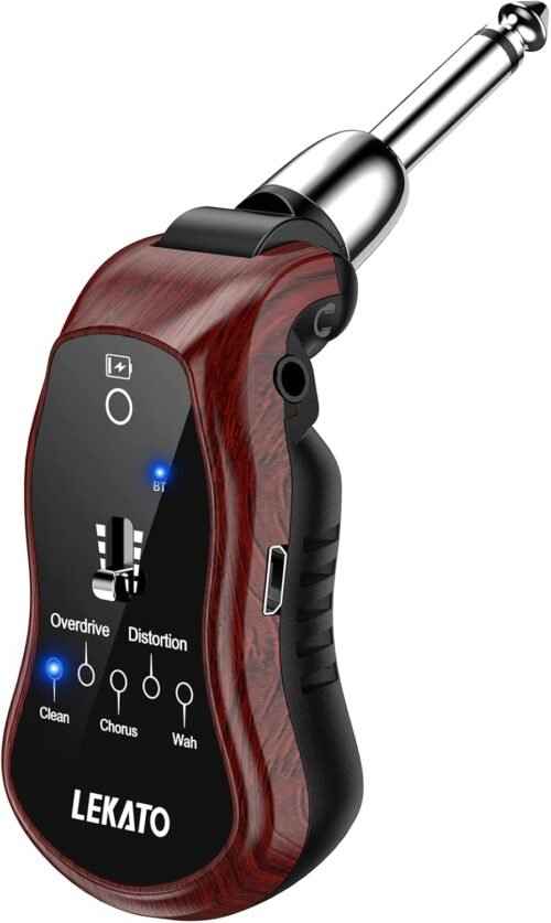 LEKATO Micro Guitar Headphone Amplifier, Bass Headphone Amplifier for Electric Guitar & Bass Rechargeable Headphone Amp for Practice with 5 Effects(Clean Chorus Overdrive Distortion and Wah)