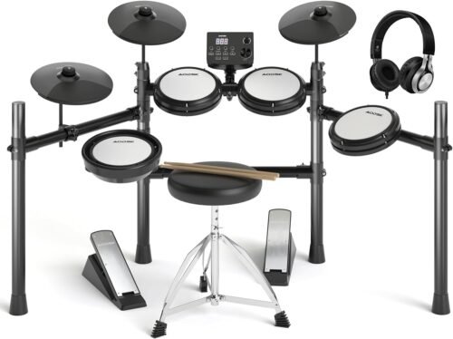 AODSK Electric Drum Set with Quiet Mesh Pads,Electronic Drum for Beginner,USB MIDI,Throne,Headphones,Sticks, Included 15 Kits and 195 Sounds (AED-403-Teenagers Beginners)