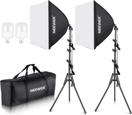Neewer 700W Equivalent Softbox Lighting Kit, 2Pack UL Certified 5700K LED Lighting Bulbs, 24×24 inches Softboxes with E26 Socket, Photography Continuous Lighting Kit Photo Studio Equipment