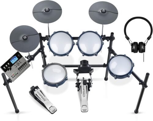 ACE-307 Electric Drum Sets for Beginner with Quite Electronic Drum Mesh Pads, 2 Cymbals w/Choke, 52+20 Drum Kits and 918 Sounds, USB MIDI, Recording Function(5 Pads, 3 Cymbals)