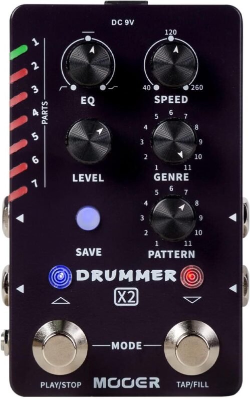 MOOER Drum Machine Guitar Pedal with 121 Drum Grooves 11 Music Styles 7 Rhythm Slots Fill Function Tap Tempo Knob for Electric Guitar Bass (X2)
