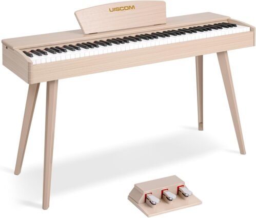 88-Key Weighted Keyboard Piano – Full-Size Beginner Digital Piano with Multi-Functional Wooden Electric Keyboard, Portable Stand, Power Adapter, Triple Pedal, and MIDI Connectivity
