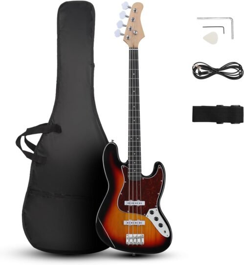 Ktaxon 4 String Electric Bass Guitar Full Size Jazz-Style Bass Guitar with Precise Gear Tuning Machines, Comfort “C”-Shaped Neck, Standard 4-Saddle Bass Bridge and Lightweight Body(Sunset)