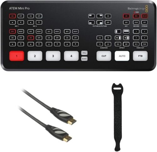 Blackmagic Design ATEM Mini Pro HDMI Live Stream Switcher with 6′ High-Speed HDMI Cable & 10-Pack Straps Bundle