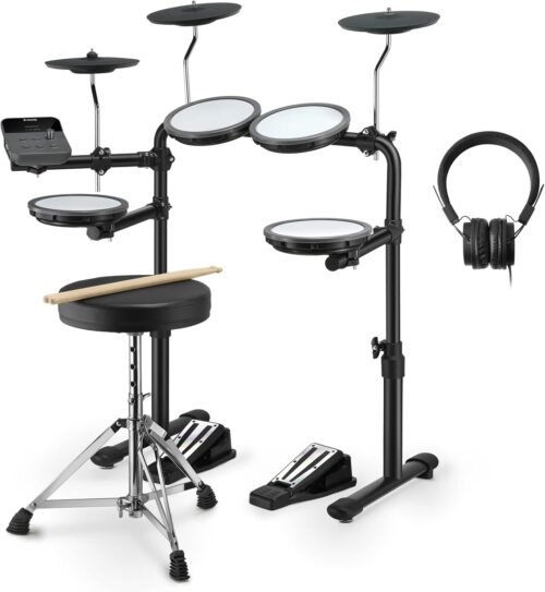 Donner DED-70 Electric Drum Set with 4 Quiet Mesh Drum Pads, 2 Switch Pedal, Portable and Solid Drum Set with Type-C Charging, 68+ Sounds, Throne, Headphones, Sticks, Melodics Lessons