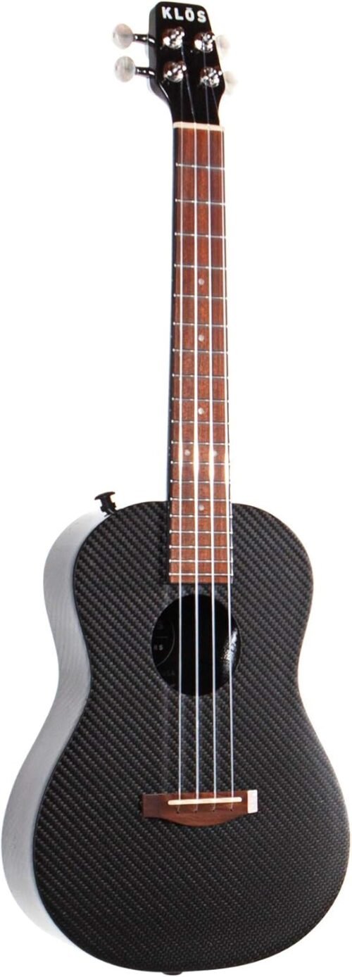 KLOS Black Carbon Fiber Acoustic Tenor Ukulele Kit with Gig Bag, Rain Cover, Strap, and more
