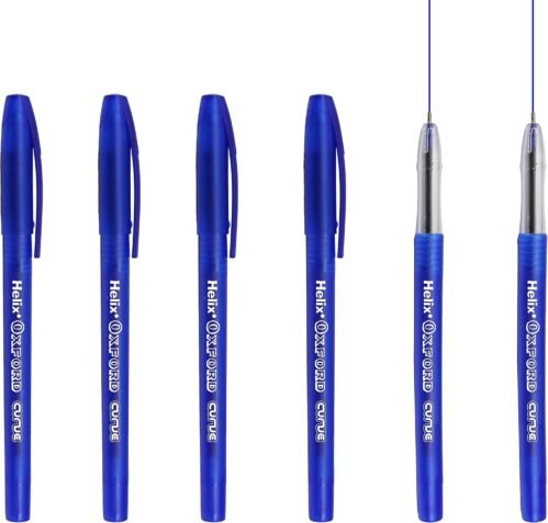 Helix Oxford Curve Ballpoint Pen – 1.0mm Needle Point Nib – Blue Ink – Pack of 6