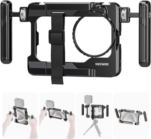 NEEWER Universal Smartphone Video Rig with Handles, 67mm Filter Adapter, Anti Drop Cold Shoe for DJI Mic, Phone Cage Stabilizer for Video Recording for iPhone 16 Pro Max S24 Ultra Pixel 9 Pro, PA017