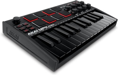 AKAI Professional MPK Mini MK3 – 25 Key USB MIDI Keyboard Controller With 8 Backlit Drum Pads, 8 Knobs and Music Production Software included, Black