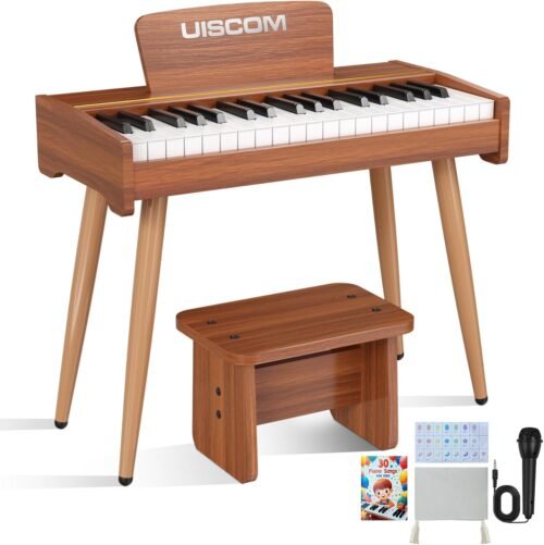 Kids Keyboard Piano, 37 Keys Digital Piano, Toddler Musical Instruments, Wooden Kids Piano with Bench, Toddler Piano for 3+ Girls and Boys, Brown