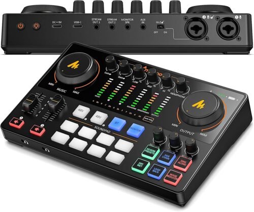 MAONO Podcast Equipment Bundle: Audio Interface Podcast mixer with Dual XLR Input, Quick to Mute, Noise Reduction, 8 Customize soundpads for Podcast Recording, Streaming, YouTube – MaonoCaster E2 Gen2