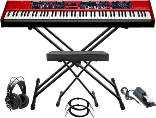 Nord Stage 4 88 88-Key Fully-Weighted Electric Keyboard Bundle with Adjustable Piano Stand, Adjustable Bench, Studio Headphones and Sustain Pedal (4 Items)
