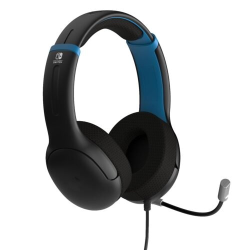 PDP Gaming AIRLITE Stereo Headset with Mic for Nintendo Switch/Lite/OLED – Wired Power Noise Cancelling Microphone, Lightweight, Soft Comfort On Ear Headphones (Moonlight Black/Blue)