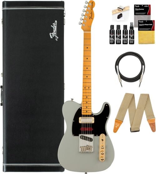 Fender Brent Mason Telecaster – Primer Gray Bundle with Deluxe Black Hard Case, Cable, Strap and Guitar Cleaning Kit