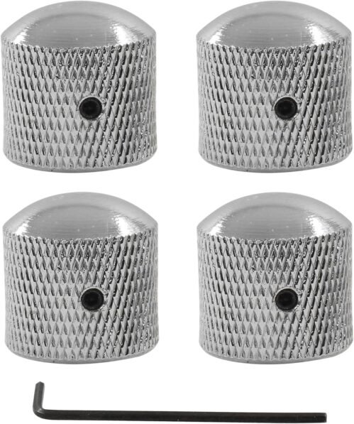 4 Pcs Silver Metal Guitar Knobs, Guitar Volume Tone Control Knobs Knurled Metal Dome Knobs with Allen Keys Screws for Fender Gibson Telecaster Bass Les Paul Electric Guitar