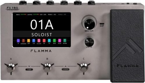 FLAMMA FX150 Multi Effects Processor Electric Guitar Pedal with Amp Modelling Cabinet Simulation Global EQ Touchscreen 160 Built-in Effects 180 Editable User Effects Slots Looper Main I/O Ports