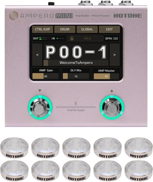 HOTONE Multi Effects Processor Pedal Guitar Bass Amp Modeling IR Cabinets Simulation Multi LanguageStereo OTG USB Audio Interface Ampero Mini MP-50 (Include 10 PCS Additional Footswitch Toppers)