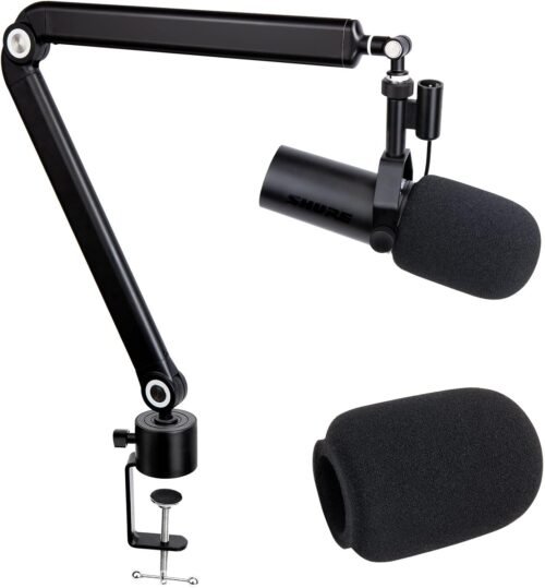 SUNMON Shure SM7dB Boom Arm with Pop Filter – Adjustable Mic Arm Compatible with SM7dB Microphone, Noise reduction Mic Windscreen, Weighted Metal Height adjustment Mic Stand for Shure Microphone