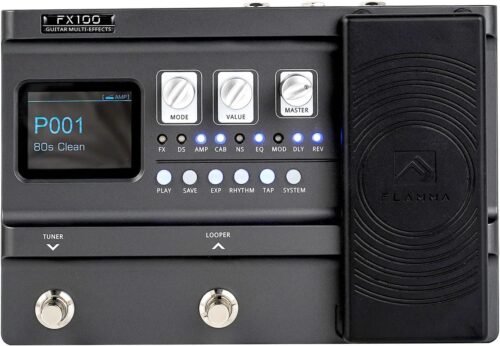 FLAMMA FX100 Guitar Multi-effects Pedal with 55 Amp Models 151 Built-in Effects 80′ Looper 40 Drum Machine 10 3rd Party IR Slots Headphone OTG for Home Practice Performance Live Streaming