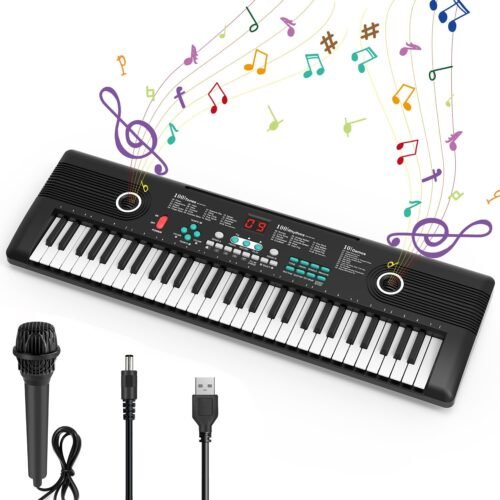 61 keys keyboard piano, Electronic Digital Piano with Built-In Speaker Microphone, Portable Keyboard Gift Teaching for Beginners, electric piano for kids-A10