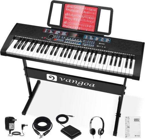 Vangoa Keyboard Piano 61 Key Full Size Keys Portable Electric Keyboards with Midi, Musical Teaching Electronic Piano Keyboards with Stand Pedal Headphone for Beginners Kids Adults Teens