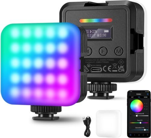 NEEWER RGB62 Magnetic RGB Video Light with Upgraded APP Control, 360° Full Color LED Camera Light with 3 Cold Shoes CRI97+ 2500K-8500K 17 Scenes 2000mAh Rechargeable Portable Photography Lighting