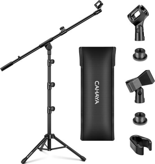 CAHAYA Tripod Microphone Stand Boom Arm Floor Mic Stand with Carrying Bag and 2 Mic Clips for Singing Performance Wedding Stage and Mic Mount CY0239