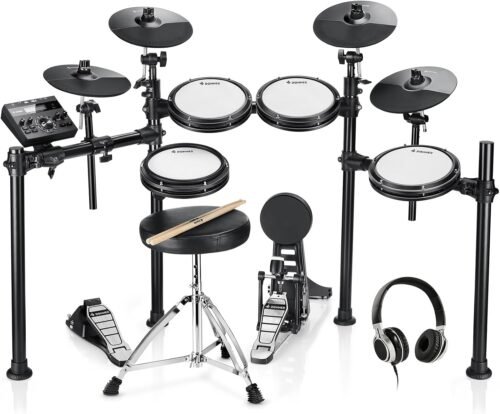 Donner DED-200X Electronic Drum Set, Electric Drum Kit with Quiet Mesh Drum Pads, 2 Cymbals w/Choke, 31 Kits and 450+ Sounds, Throne, Headphones, Sticks, USB MIDI, Melodics Lessons (5 Pads, 4 Cymbals)