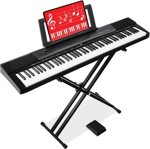 Best Choice Products 88-Key Full Size Digital Piano Electronic Keyboard Set for All Experience Levels w/Semi-Weighted Keys, Stand, Sustain Pedal, Built-In Speakers, 6 Voice Settings – Black