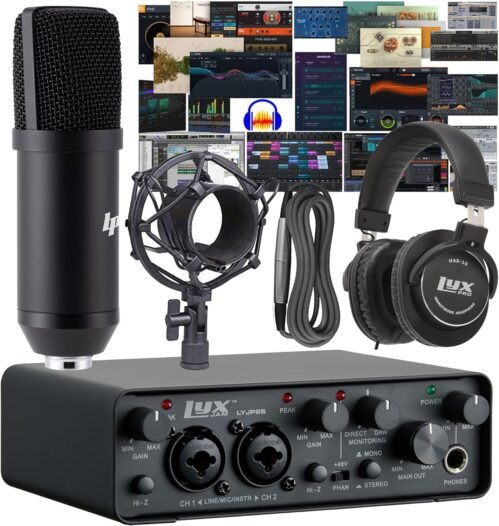2×2 USB Audio Recording Interface With ASIO Driver and NEW Studio Creative Software Bundle with LP Professional Condenser Microphone, Shockmount and XLR Cable