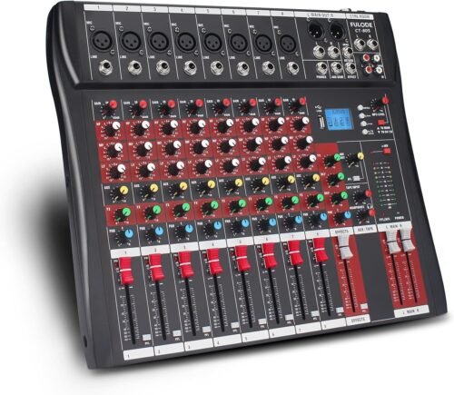 Audio Mixer 8 Channel, CT-80S Professional Sound System Mixer Board DJ Mixing Console with Reverb MP3 Player Bluetooth 48V Phantom Power Supply USB Recording for Studio Karaoke Live Music