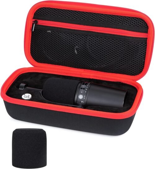 YOUSHARES MV7 Microphone Case Bag with Mic Cover Foam – Mic Case Hard Carring Case with Windshield Compatible with Shure MV7 USB Condenser Microphone